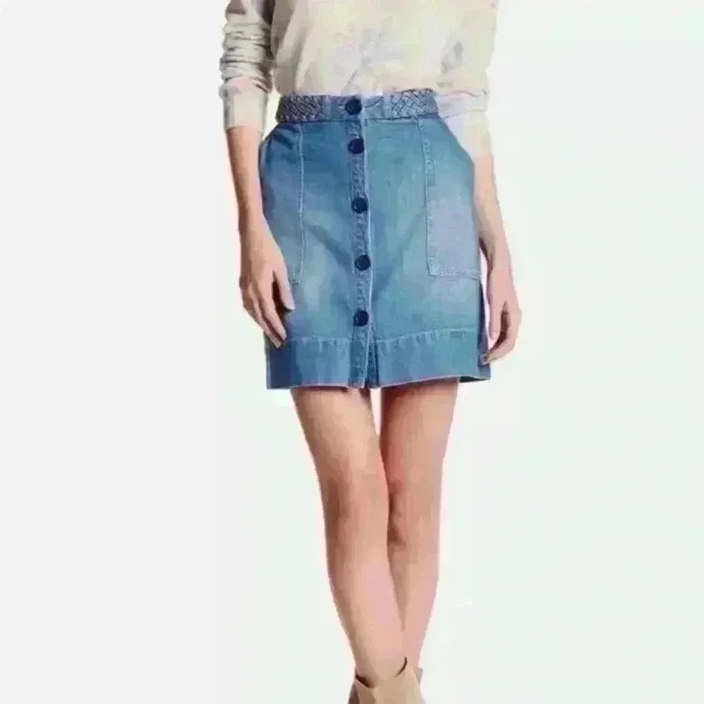 Joie Sorren Braided Button Denim Skirt
